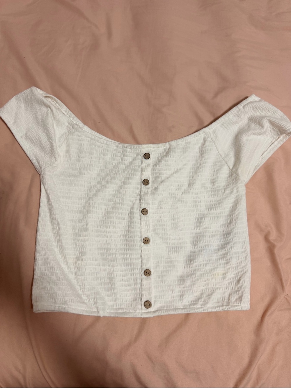 Rip Curl White Off-Shoulder Button-Back Crop Top